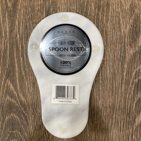 Natural 100% Marble Large Spoon Rest 6.5 X 4” Anti-Skid Silicone Feet White Gray - Picture 2 of 6